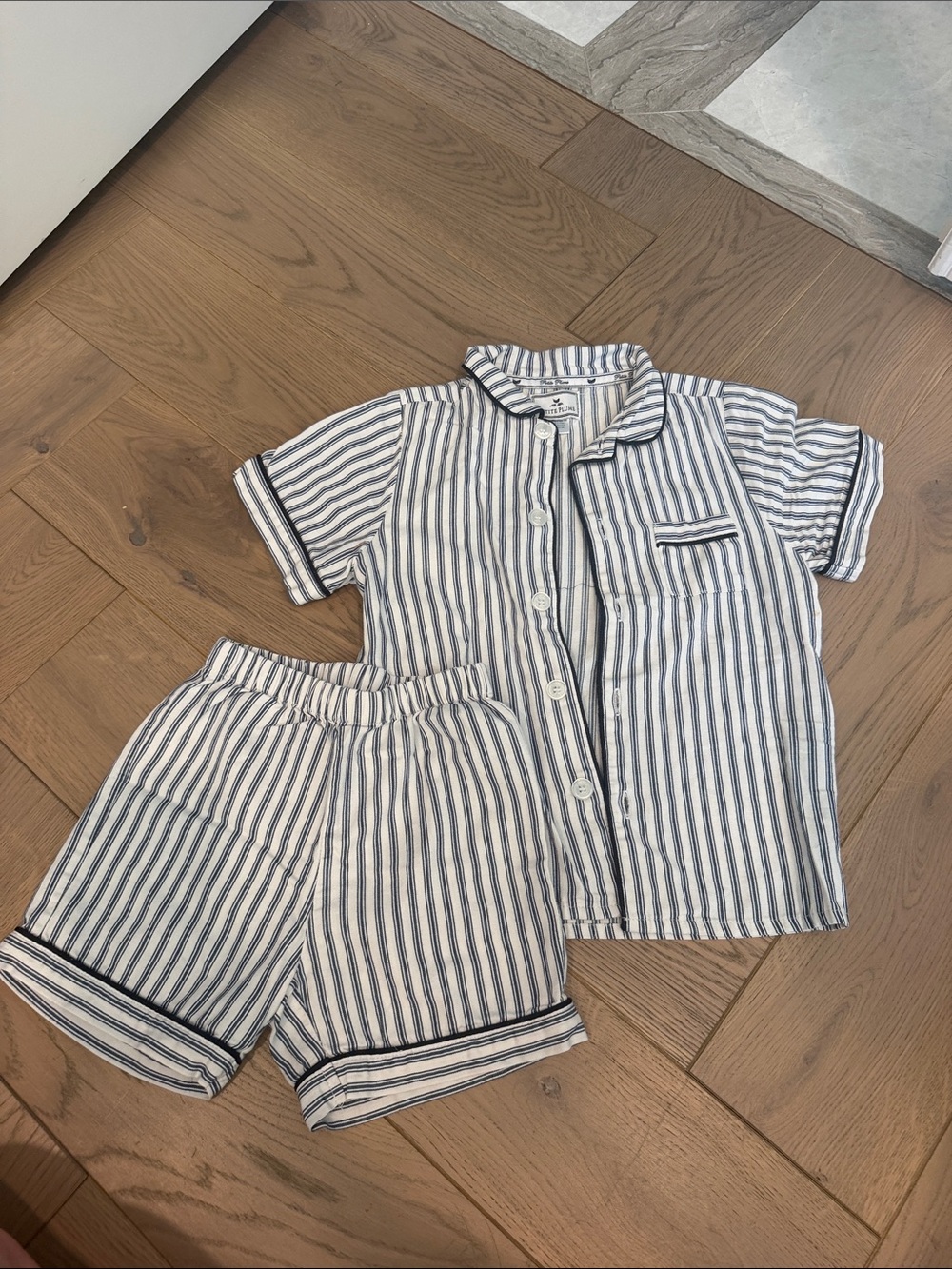 Striped Blue and White Kids Pajama Set by Petite Plume